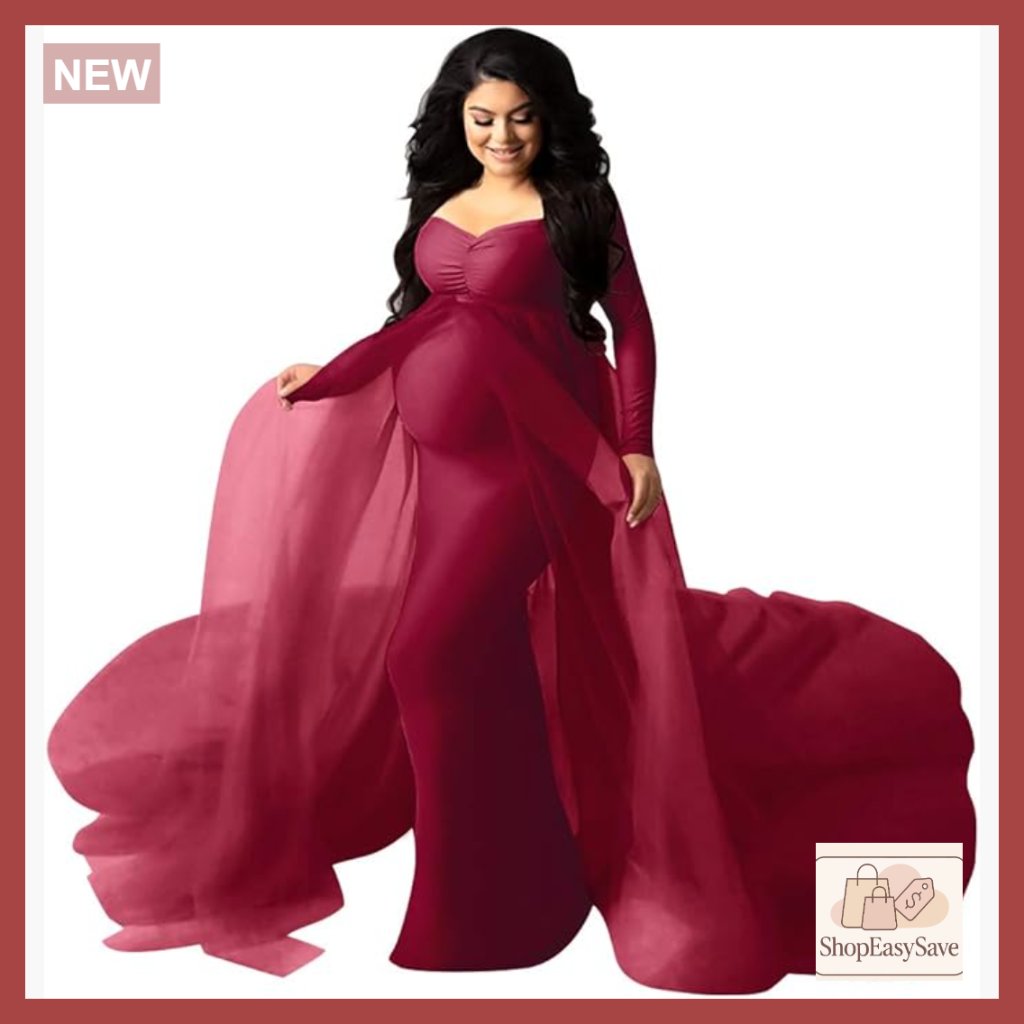 Elegant Off Shoulder Maternity Gown Mermaid Maxi Dress Long Sleeve Chic Formal